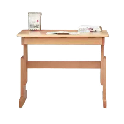 Beech Solid Wood Adjustable Study Table for Children Cookie Color Kids Writing Desk with Storage & Wheels