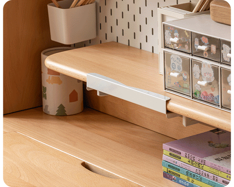 Beech Solid Wood Adjustable Height Children Study Desk Natural Finish Ergonomic Table with Storage and Chair Set