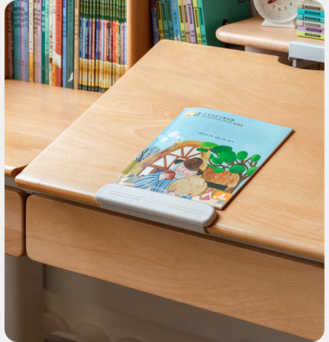 Beech Solid Wood Adjustable Height Children Study Desk Natural Finish Ergonomic Table with Storage and Chair Set