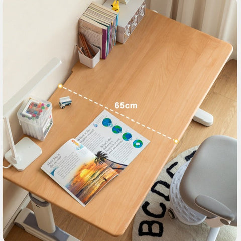 Beech Solid Wood Adjustable Height Children Study Desk Natural Finish Ergonomic Table with Storage and Chair Set