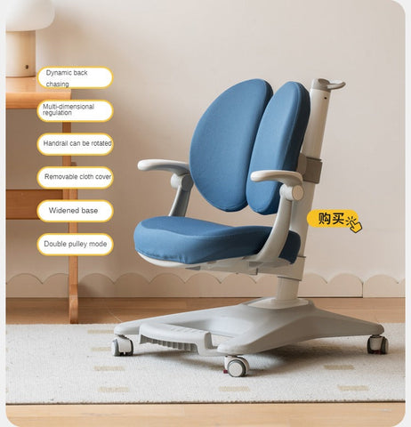 Beech Solid Wood Adjustable Height Children Study Desk Natural Finish Ergonomic Table with Storage and Chair Set