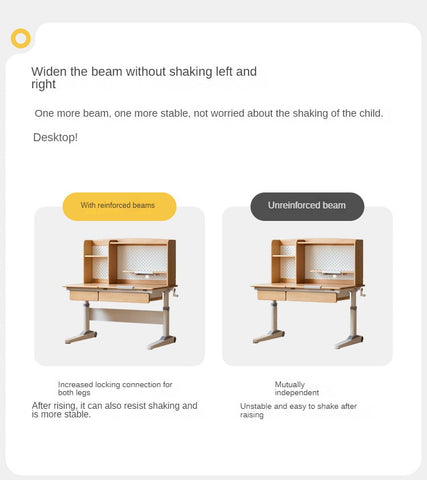 Beech Solid Wood Adjustable Height Children Study Desk Natural Finish Ergonomic Table with Storage and Chair Set