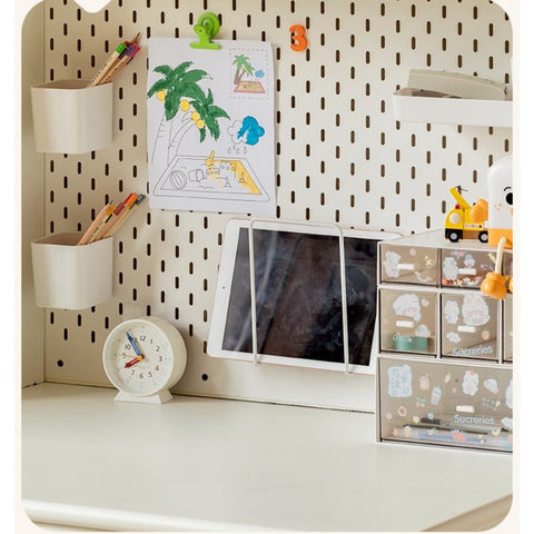 Poplar Solid Wood Cream Bookshelf Desk with Integrated Lighting & Storage for Kids Study