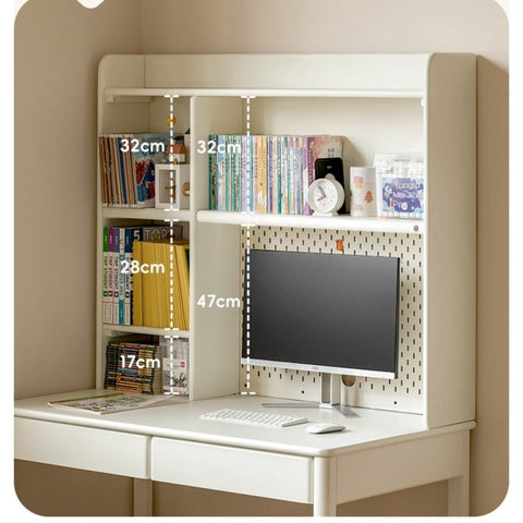 Poplar Solid Wood Cream Bookshelf Desk with Integrated Lighting & Storage for Kids Study