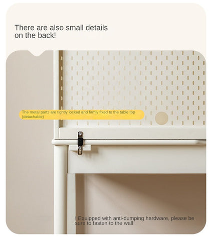 Poplar Solid Wood Cream Bookshelf Desk with Integrated Lighting & Storage for Kids Study