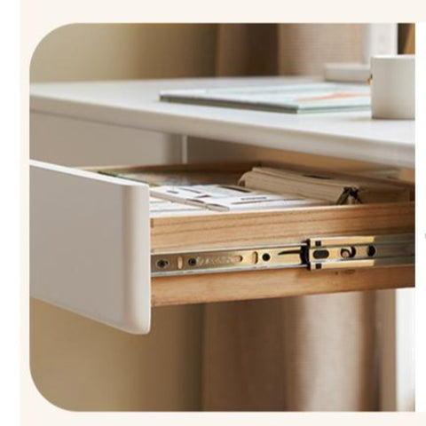 Poplar Solid Wood Cream Bookshelf Desk with Integrated Lighting & Storage for Kids Study