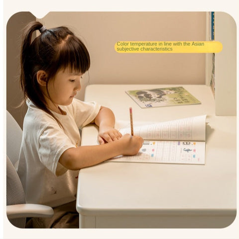 Poplar Solid Wood Cream Bookshelf Desk with Integrated Lighting & Storage for Kids Study