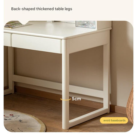 Poplar Solid Wood Cream Bookshelf Desk with Integrated Lighting & Storage for Kids Study