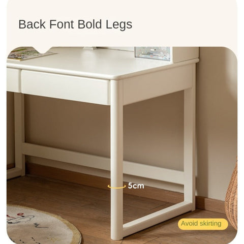 Poplar Solid Wood Cream Bookshelf Desk with Integrated Lighting & Storage for Kids Study