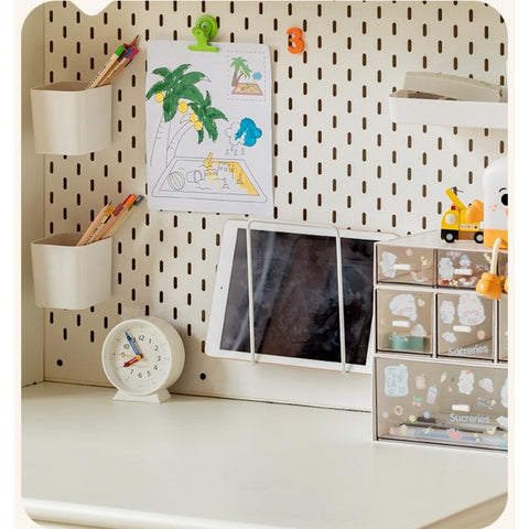 Poplar Solid Wood Cream Bookshelf Desk with Integrated Lighting & Storage for Kids Study