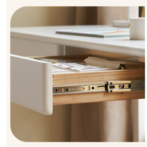 Poplar Solid Wood Cream Bookshelf Desk with Integrated Lighting & Storage for Kids Study