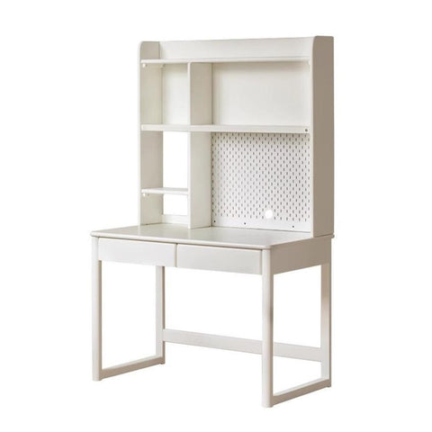 Poplar Solid Wood Cream Bookshelf Desk with Integrated Lighting & Storage for Kids Study