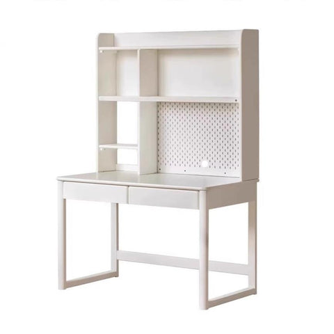 Poplar Solid Wood Cream Bookshelf Desk with Integrated Lighting & Storage for Kids Study