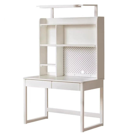 Poplar Solid Wood Cream Bookshelf Desk with Integrated Lighting & Storage for Kids Study