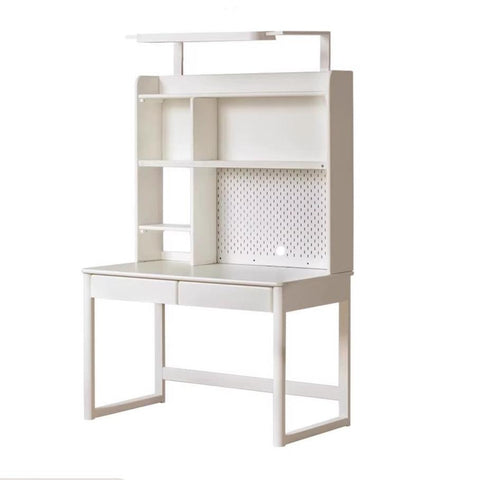 Poplar Solid Wood Cream Bookshelf Desk with Integrated Lighting & Storage for Kids Study