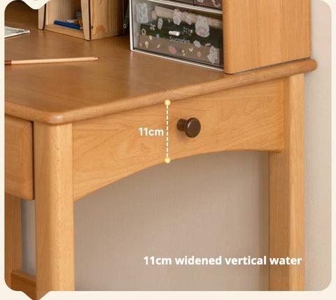 Beech Solid Wood Childrens Study Table Natural Finish with Bookcase & Storage for Kids Room or Learning Space