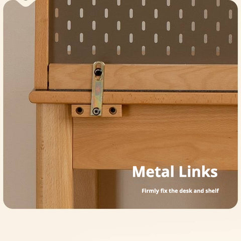 Beech Solid Wood Childrens Study Table Natural Finish with Bookcase & Storage for Kids Room or Learning Space