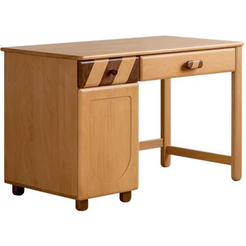 Beech Solid Wood Childrens Study Table Natural Finish with Bookcase & Storage for Kids Room or Learning Space