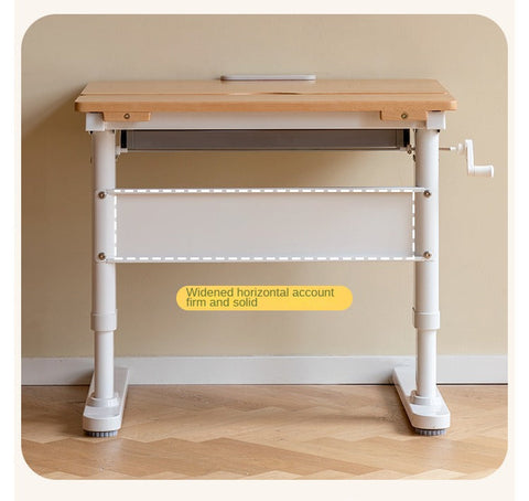 Beech Solid Wood Adjustable Height Study Desk & Bookshelf for Children Natural Finish Ergonomic Student Workspace