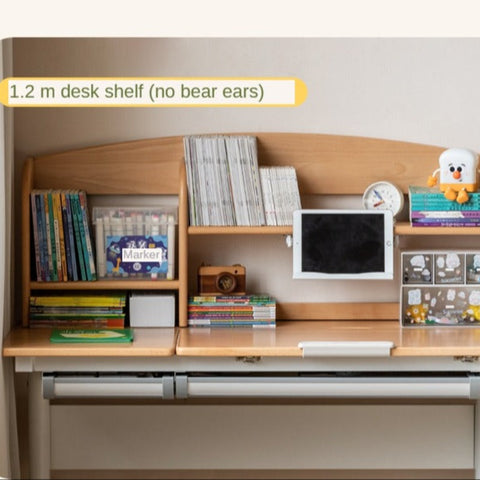 Beech Solid Wood Adjustable Height Study Desk & Bookshelf for Children Natural Finish Ergonomic Student Workspace