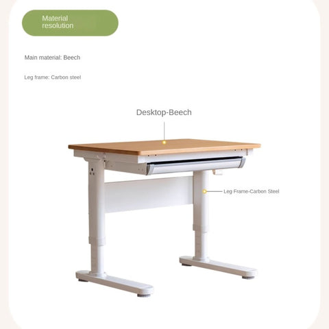 Beech Solid Wood Adjustable Height Study Desk & Bookshelf for Children Natural Finish Ergonomic Student Workspace