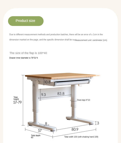 Beech Solid Wood Adjustable Height Study Desk & Bookshelf for Children Natural Finish Ergonomic Student Workspace
