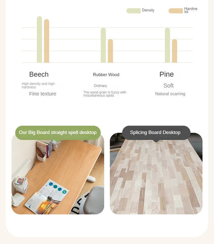 Beech Solid Wood Adjustable Height Study Desk & Bookshelf for Children Natural Finish Ergonomic Student Workspace