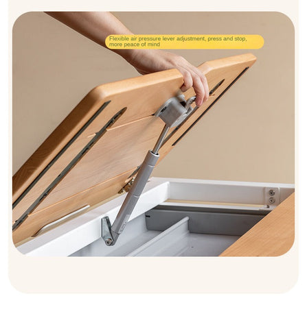 Beech Solid Wood Adjustable Height Study Desk & Bookshelf for Children Natural Finish Ergonomic Student Workspace