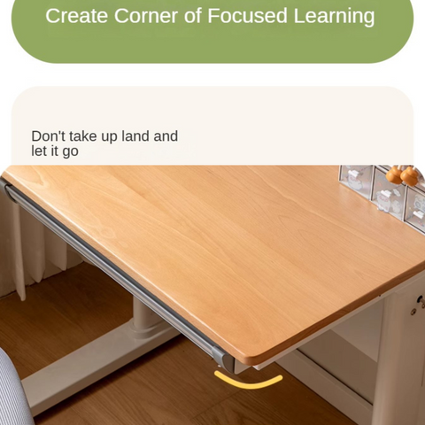 Beech Solid Wood Adjustable Height Study Desk & Bookshelf for Children Natural Finish Ergonomic Student Workspace