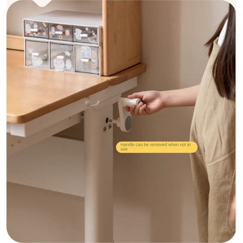 Beech Solid Wood Adjustable Height Study Desk & Bookshelf for Children Natural Finish Ergonomic Student Workspace