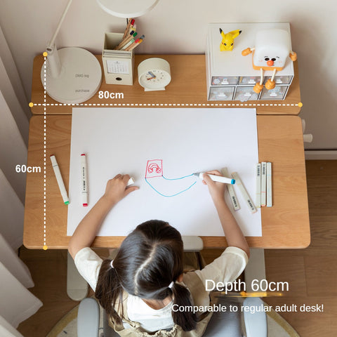 Beech Solid Wood Adjustable Height Study Desk & Bookshelf for Children Natural Finish Ergonomic Student Workspace