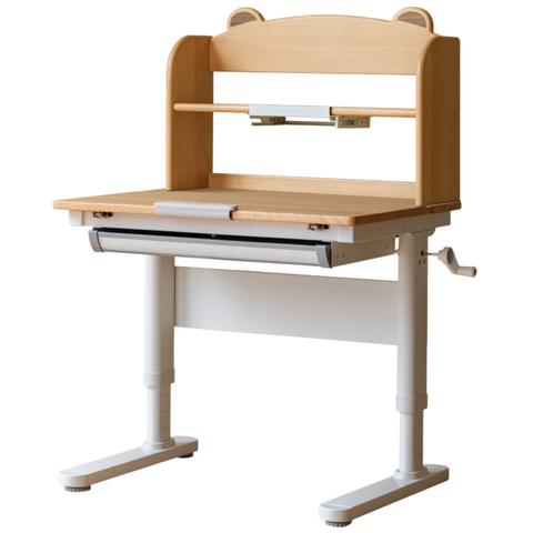 Beech Solid Wood Adjustable Height Study Desk & Bookshelf for Children Natural Finish Ergonomic Student Workspace