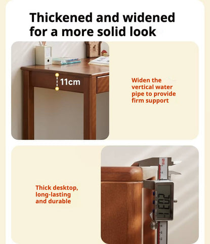 Poplar Solid Wood Retro Teak Childrens Study Desk with Bookshelf and Double Drawers Eco Friendly Home School Writing Table