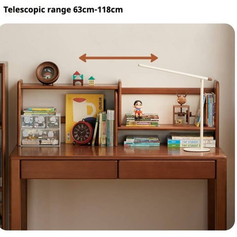 Poplar Solid Wood Retro Teak Childrens Study Desk with Bookshelf and Double Drawers Eco Friendly Home School Writing Table