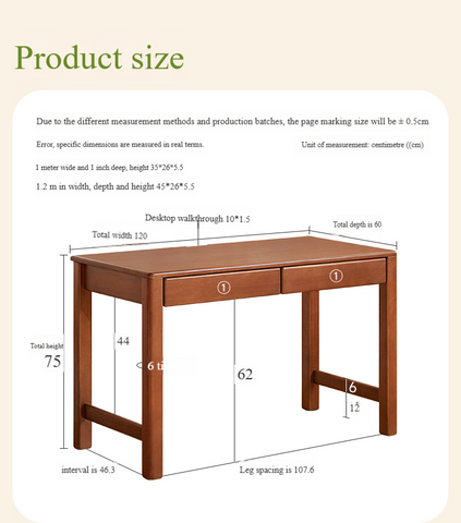 Poplar Solid Wood Retro Teak Childrens Study Desk with Bookshelf and Double Drawers Eco Friendly Home School Writing Table