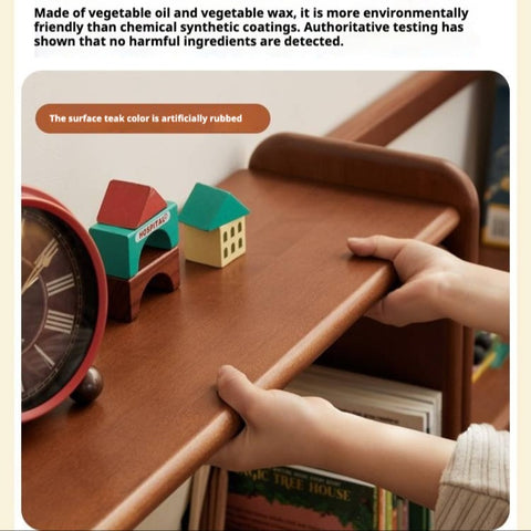 Poplar Solid Wood Retro Teak Childrens Study Desk with Bookshelf and Double Drawers Eco Friendly Home School Writing Table