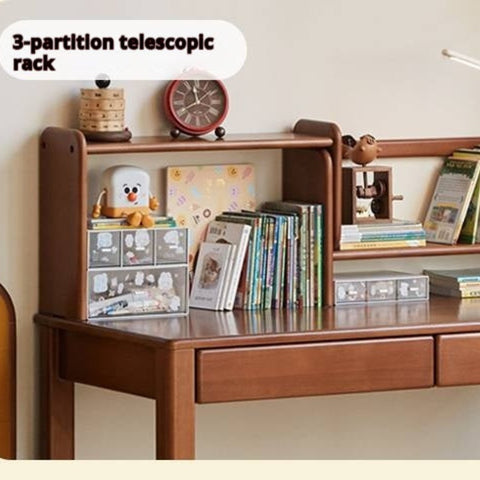 Poplar Solid Wood Retro Teak Childrens Study Desk with Bookshelf and Double Drawers Eco Friendly Home School Writing Table