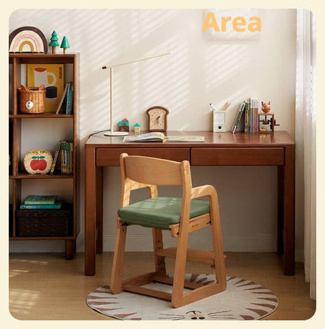 Poplar Solid Wood Retro Teak Childrens Study Desk with Bookshelf and Double Drawers Eco Friendly Home School Writing Table