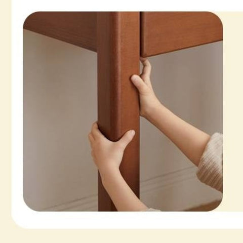 Poplar Solid Wood Retro Teak Childrens Study Desk with Bookshelf and Double Drawers Eco Friendly Home School Writing Table