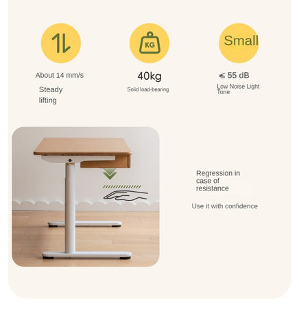 Beech Solid Wood Electric Height Adjustable Study Table Natural Finish Kids Writing Desk with Storage