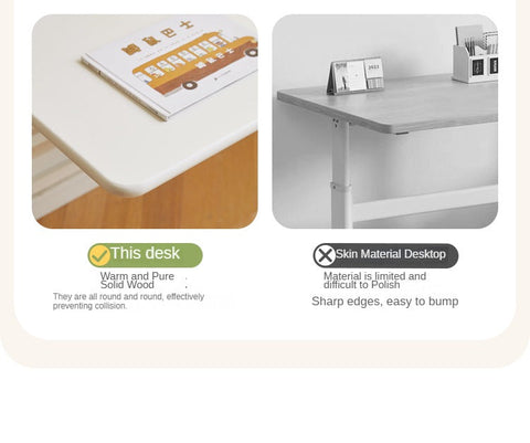 Poplar Solid Wood Adjustable Kids Study Desk Cream Finish Durable Writing Table with Storage Options