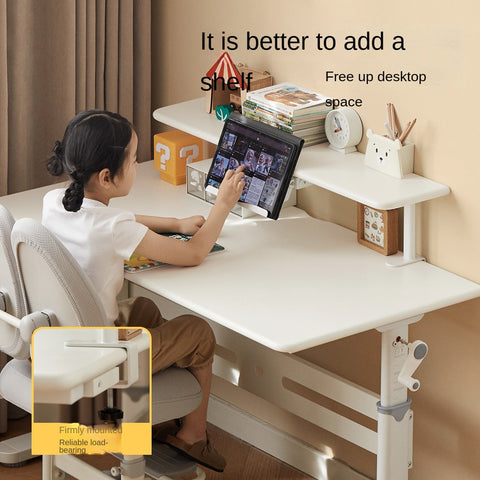 Poplar Solid Wood Adjustable Kids Study Desk Cream Finish Durable Writing Table with Storage Options