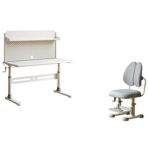 Poplar Solid Wood Adjustable Kids Study Desk Cream Finish Durable Writing Table with Storage Options