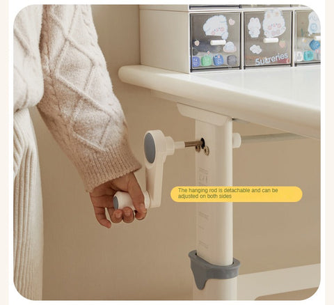 Poplar Solid Wood Adjustable Kids Study Desk Cream Finish Durable Writing Table with Storage Options