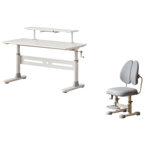 Poplar Solid Wood Adjustable Kids Study Desk Cream Finish Durable Writing Table with Storage Options