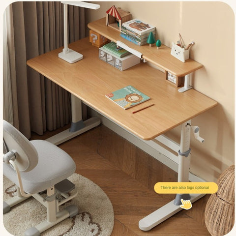 Poplar Solid Wood Adjustable Kids Study Desk Cream Finish Durable Writing Table with Storage Options