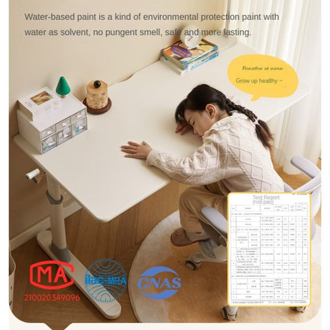 Poplar Solid Wood Adjustable Kids Study Desk Cream Finish Durable Writing Table with Storage Options