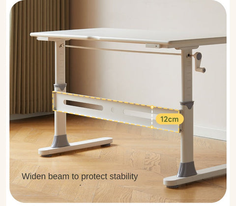 Poplar Solid Wood Adjustable Kids Study Desk Cream Finish Durable Writing Table with Storage Options