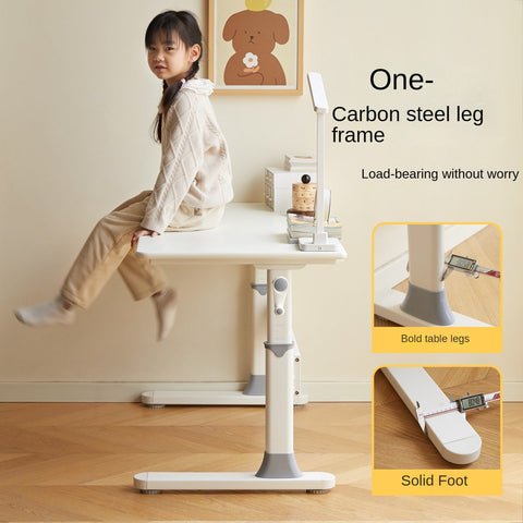 Poplar Solid Wood Adjustable Kids Study Desk Cream Finish Durable Writing Table with Storage Options