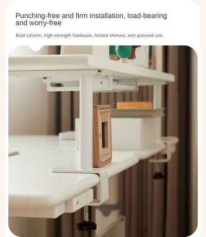 Poplar Solid Wood Adjustable Kids Study Desk Cream Finish Durable Writing Table with Storage Options